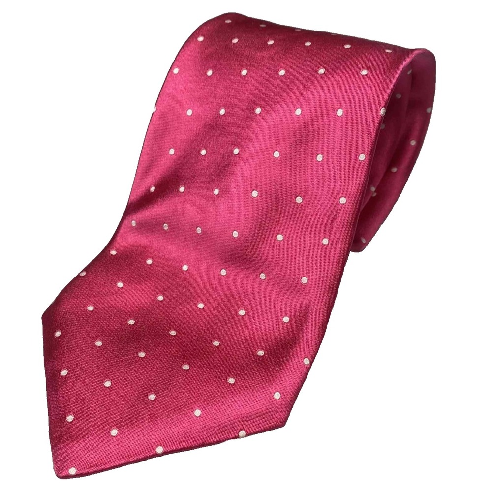 Brooks Brothers Golden Fleece Mens Silk Necktie Pink White Polka Dot Woven Tie